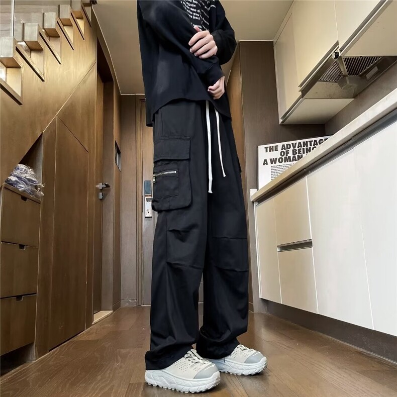 美式复古抽绳多口袋灰色工装裤男女宽松直筒休闲裤潮L5044-p48,男装工装外套,星座1008