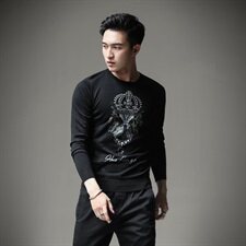 秋冬羊毛衫手绘印花薄长袖毛衣圆领打底针织衫S9935，男装针织衫/毛衣，天晨