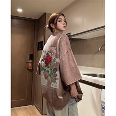 xz605-dsx128-特批30控492026春季新款玫瑰报纸印花水洗短袖T恤，男装T恤，星座605(原A050)