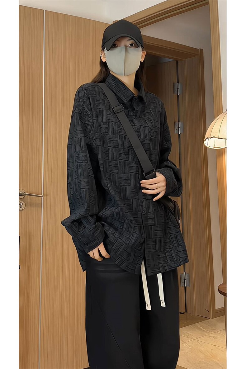复古风肌理感衬衫长袖宽松翻领设计感休闲风衬衣男C2279-特价P37,男装衬衫,电商A007