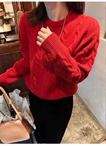 羊毛衫女秋冬内搭针织衫圆领纯色长袖短款打底毛衣图片