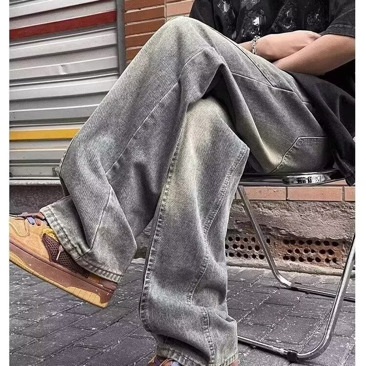 牛仔裤宽松美式弯刀裤微喇高街风P40YK6608,男装牛仔裤,星座1112-1