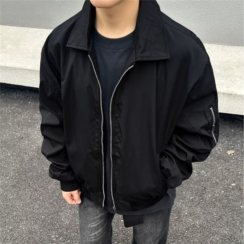 有货DWT120-特批42美式外套男款春秋季翻领棒球服藏青色图片