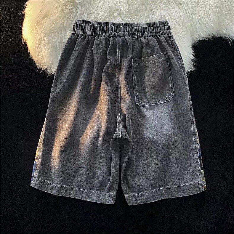 牛仔短裤男潮牌ins拼接复古刺绣夏季宽松工装五分裤子潮DK899-P38,男装牛仔裤,星座1008-1