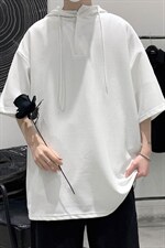 LD54099-P45连帽短袖t恤男大码胖子带帽五分袖中袖大皂风，男装T恤，电商A040