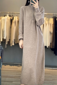 2024秋季新款半拉链羊毛长裙通勤百搭图片