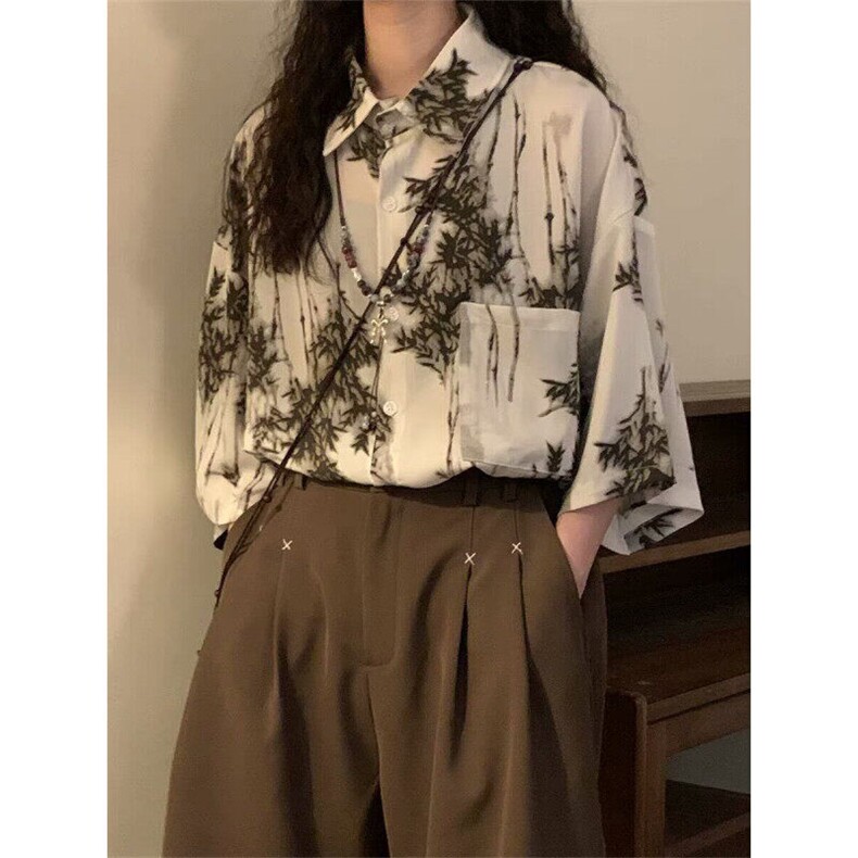 夏美式复古宽松褶皱垂感西裤高级感百搭阔腿设计感休闲裤,男装休闲裤,星座410-7