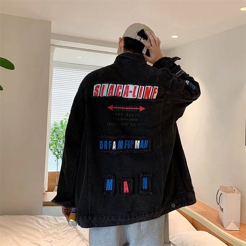 男牛仔夹克青少年翻领长袖带字母潮JK002P70,男装夹克,星座1116-2