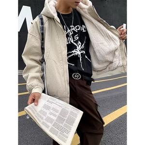 美式连帽加绒加厚外套男女宽松夹克开衫 J3553图片