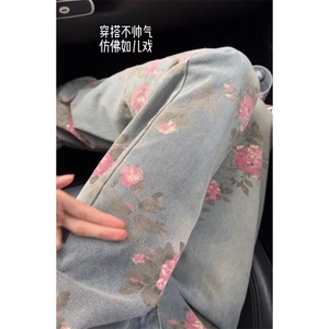 牡丹提花牛仔裤男春秋小众水洗休闲裤子cleanfit直筒微喇裤 NY745图片