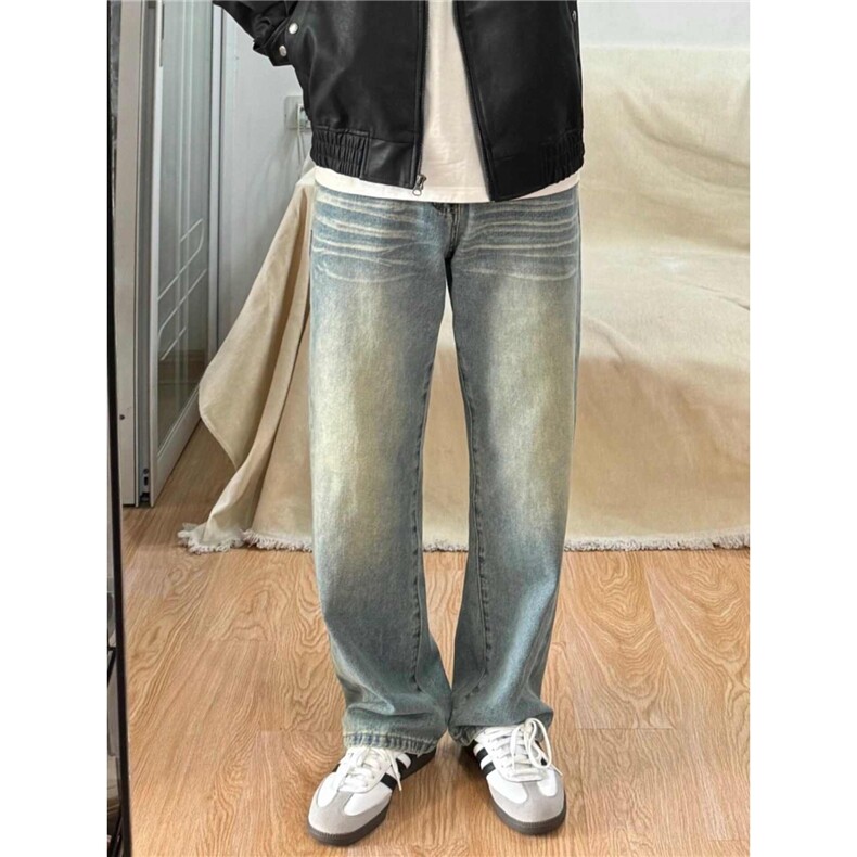 美式水洗蓝色牛仔裤女春秋季新款直筒阔腿休闲直筒长裤子NZG402,男装牛仔裤,星座516A
