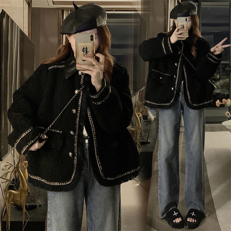 C916-P135短款羊羔毛棉衣外套女2025冬季小香风加厚流苏棉服潮,男装棉衣,星座911-2(原星座613-2）