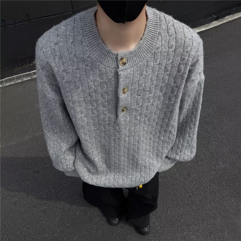 慵懒麻花条纹针织衫男亨利领扭绳毛衣1001-1-MY041-P55,男装针织衫/毛衣,星座1001-1