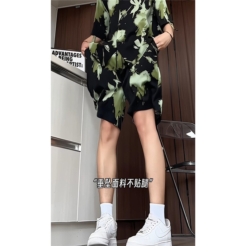 短袖衬衫男+短裤男潮流休闲套装男M-5XL大码TZ78710P50控98模特图图片