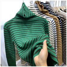 高领毛衣打底衫女秋冬新款韩版修身内搭洋气条纹拼色堆堆领针织衫，女装针织衫/毛衣，潮品会