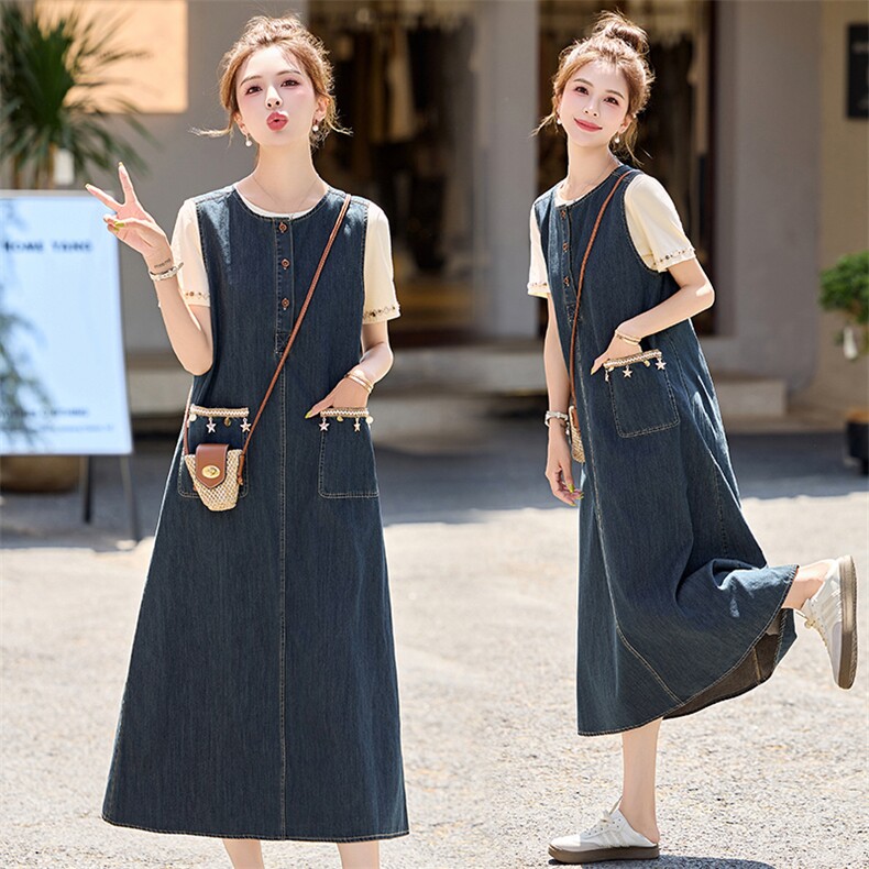 巨好看的休闲时尚牛仔背心连衣裙T恤女夏韩系高级感穿搭减龄，女装连衣裙，衣之秀