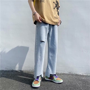 夏季新款破洞牛仔裤男韩版宽松九分裤潮流潮牌直筒裤子男N224-p38图片