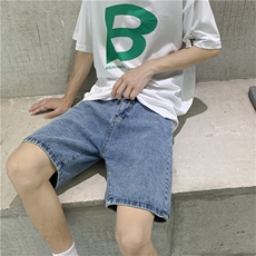 牛仔短裤男宽松直筒港风夏季薄款裤子潮流百搭五分裤DK102-P35，男装牛仔裤，星座308B-2
