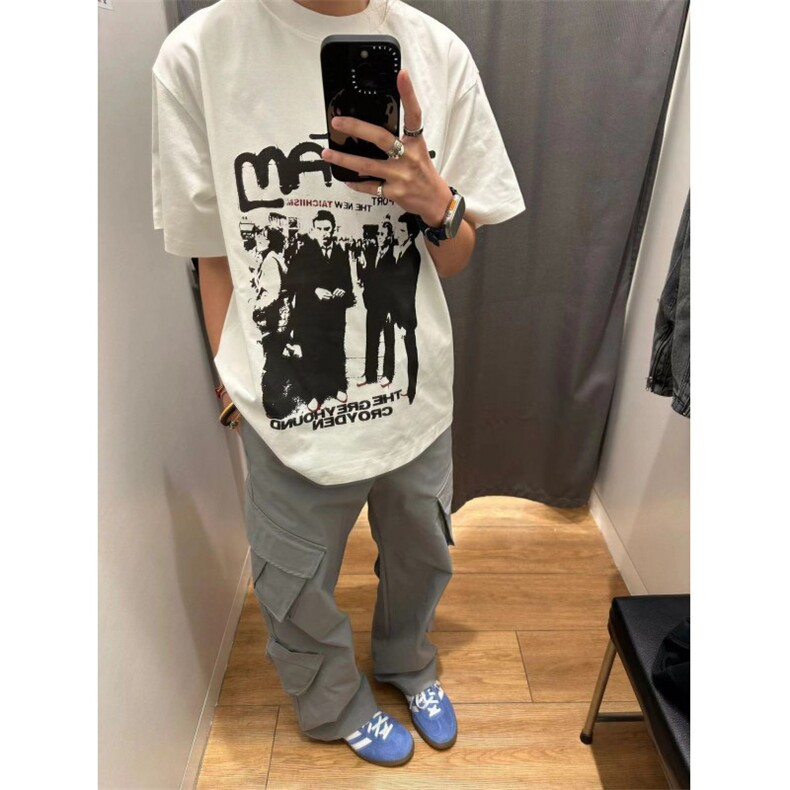 T0208-P25美式复古人像剪影纯棉短袖男女同款上衣宽松款潮,男装T恤,星座617A-2