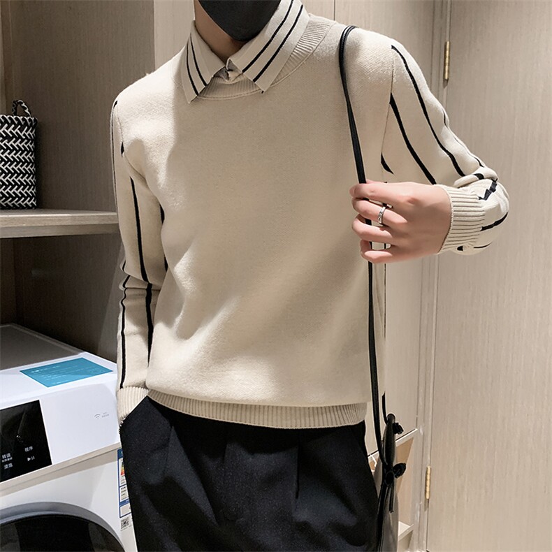 301A-1/M60/P7524秋冬男士翻领假二件拼接针织长袖毛衣男打底衫,男装T恤,星座301A-1