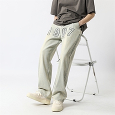 2024新款美式高街1997刺绣宽松牛仔裤男直筒313A-1-NZ030-P55控68，男装牛仔裤，星座808A-1