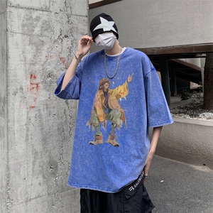 潮牌宽松短袖t恤蜡染美式复古高街水洗做旧517A-2-SX241-P38图片
