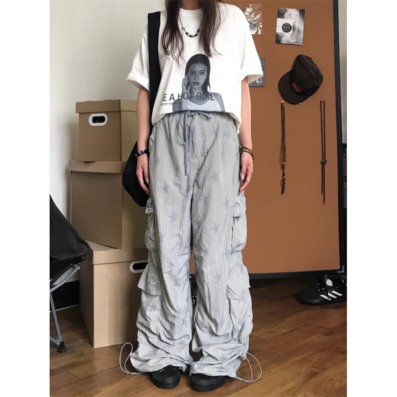 【有货】竖条纹星星工装裤男美式hiphop裤子高街宽松B356LL-特P55，男装工装外套，星座1007（原301D）