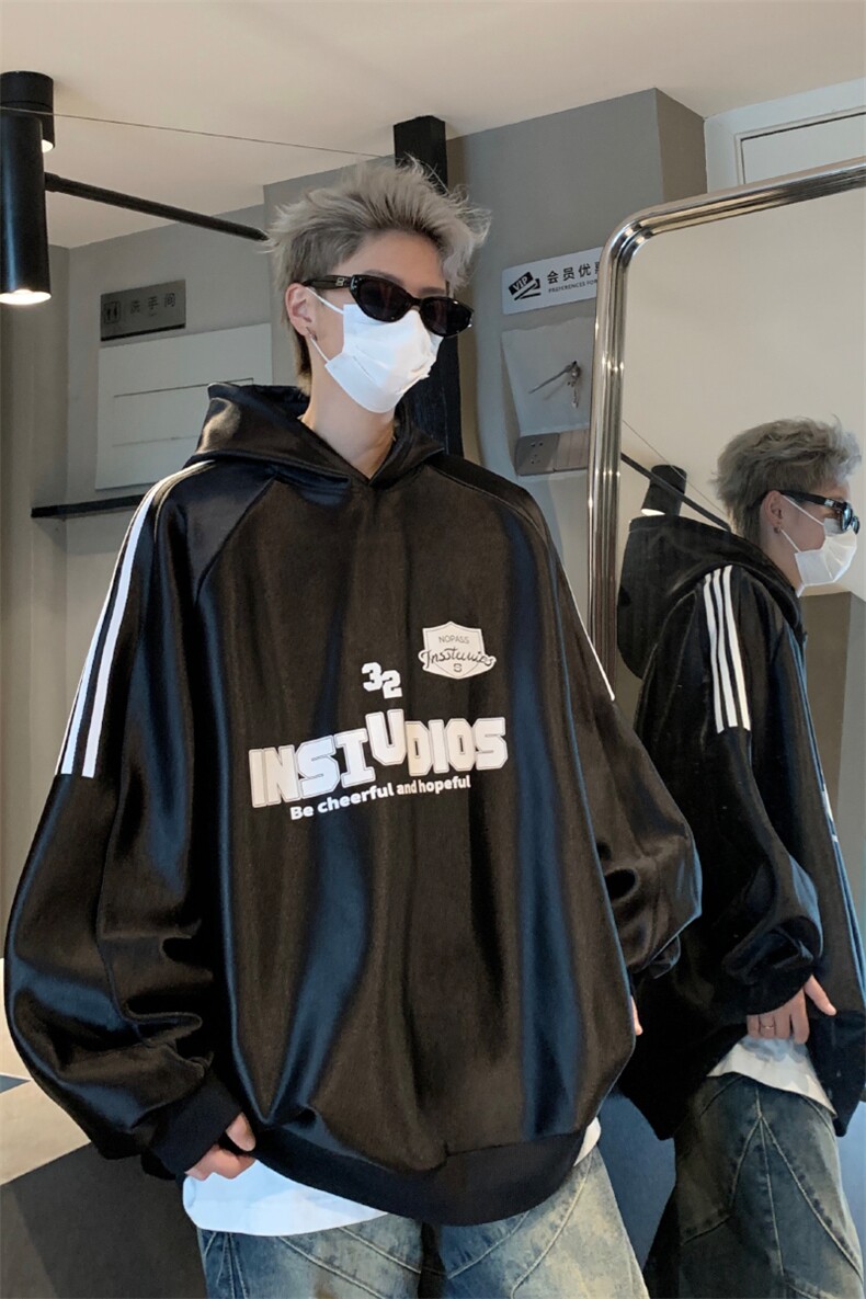 条纹亮面卫衣男美式高街重磅外套春秋连帽衫XZ514-2-24223-P78,女装短外套,星座514-2(原B239)