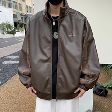 A988-P722024春秋潮牌古着皮衣夹克男美式立领情侣机车服外套，男装夹克，星座512-6