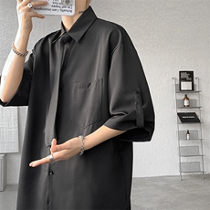 M-8XL领带衬衫短袖特大码垂坠感夏季冰丝外套DK制服衬衣DC5005P45，男装衬衫，电商B238
