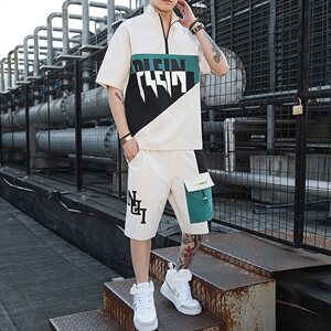 2021新款男士夏装两件套青少年休闲宽松帅气短袖t恤套装T758-P55图片
