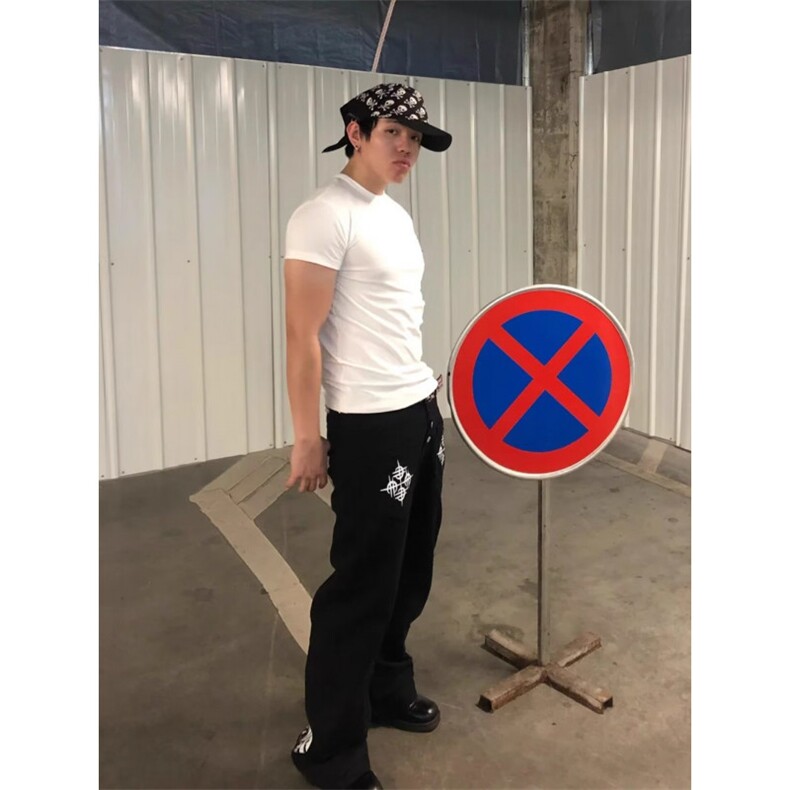 原创小众弯刀双裤脚排扣帆布百搭高级感牛仔裤,男装牛仔裤,四季星座505