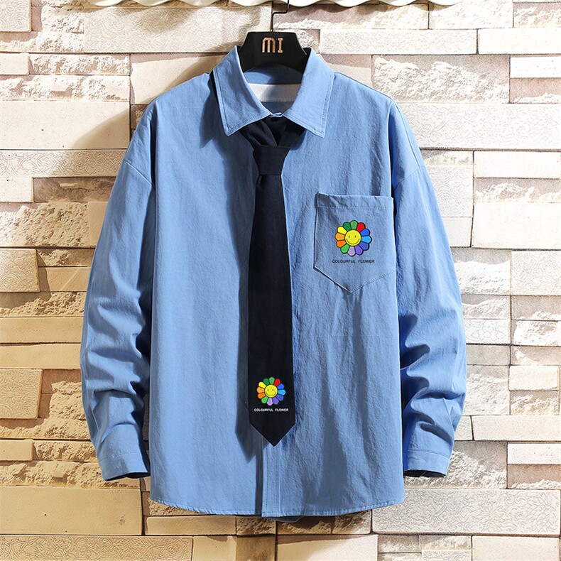 LC42101-P45痞帅领带长袖衬衫男士大码dk制服男jk衬衣男,男装衬衫,电商A040A