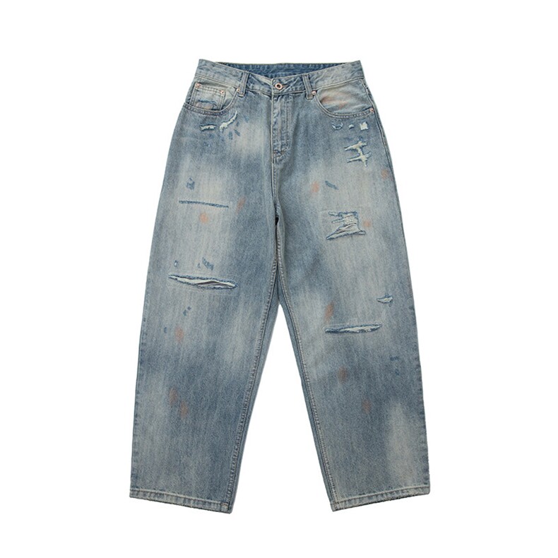 PL2116手工破洞喷漆洗水牛仔裤，男装牛仔裤，电商基地S002