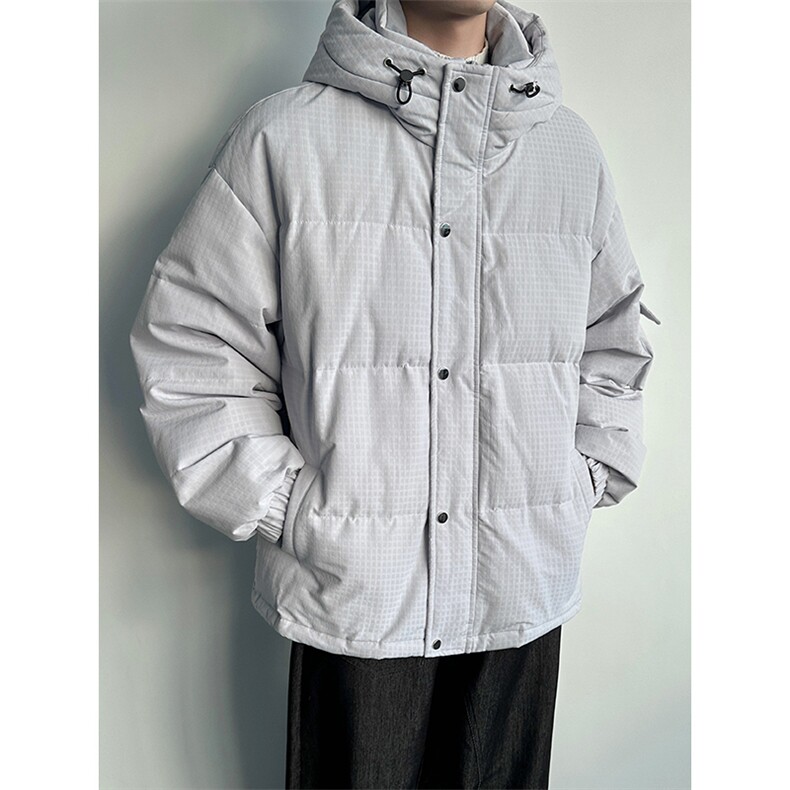 羽绒服格纹肌理工装90绒情侣撞色连帽外套男D5560-TP190278,男装羽绒服,电商A102