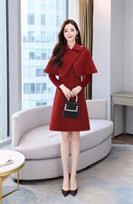 冬季羊毛呢料二件套连衣裙，女装连衣裙，金典明美