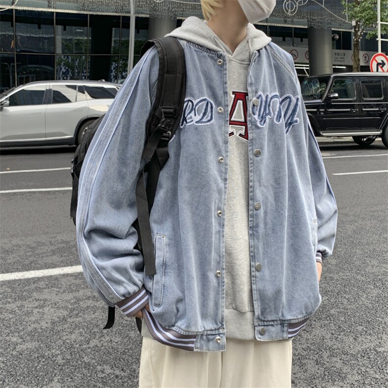 棒球服男春秋美式牛仔夹克oversize潮牌欧美高街外套JK0282-P70,男装夹克,星座308B-1