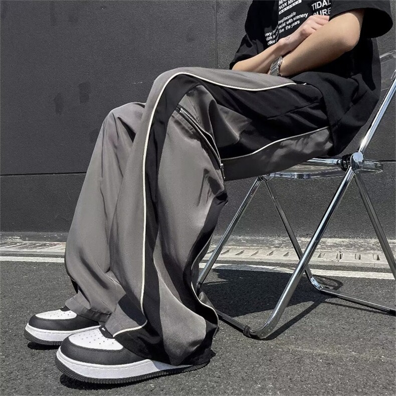 美式高街设计拼接运动裤男女宽松垂坠感拖地阔腿长裤82400-p46,女装休闲裤,星座1008