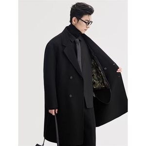 1506A/GCK050/P104毛呢大衣男中长款韩版宽松双排扣图片
