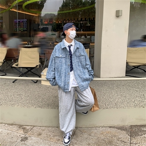 JK6017/P75春装港风洗水宽松牛仔外套夹克男女潮男大码上衣男装图片
