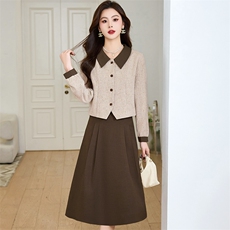 2025春秋新款套装裙优雅小香风短款外套A字半身裙气质显瘦连衣裙，女装套装/套裙，欣贝拉