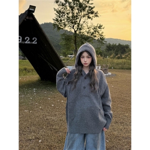 秋冬季新款连帽纽扣半开衫毛衣针织衫外套男女潮ML105-P56图片