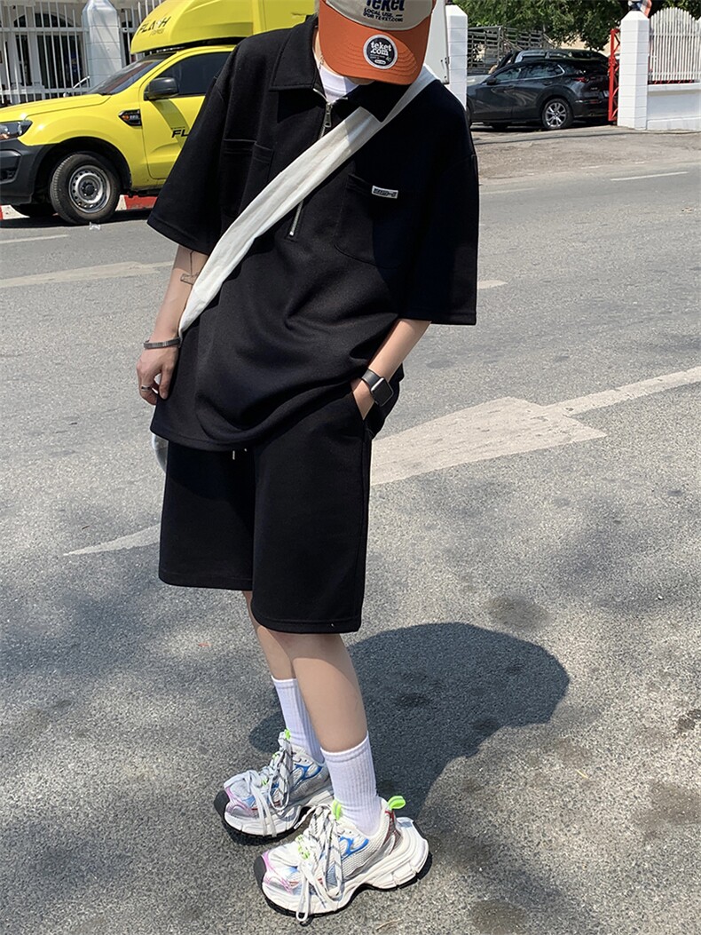 现货TZ2333-P65控88POLO衫短裤t恤休闲宽松大码两件套短袖套装,男装Polo衫,电商D232