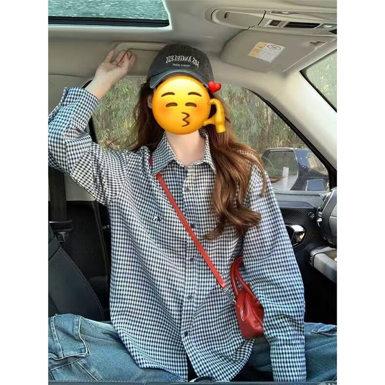 TY1008-P35日系复古休闲格子衬衫女春季2025新款百搭慵懒风外搭,男装衬衫,电商B323A