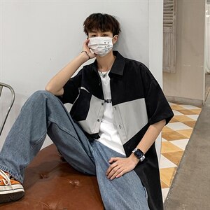 2021年春季新款拼接衬衫女宽松落肩港风衬衫男DS-C407-CS304-P35图片