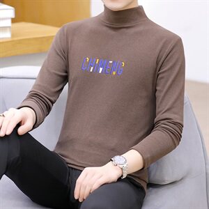 冬季半高领双面绒刺绣字母卫衣男加绒加厚保暖打底衫长袖灰333P28图片