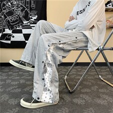 薄款运动腰果花裤子男士休闲长裤宽松九分抽绳灰色卫裤K1156-P30，男装休闲裤，星座512-4