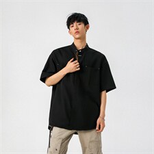 1新中式立领衬衫风暗扣工装大码M-5XL半袖衬衣男78013P48控78，男装T恤，星座226-2