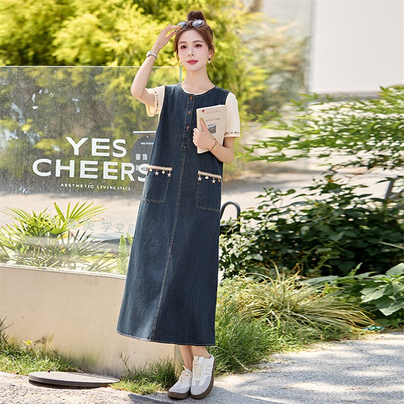 巨好看的休闲时尚牛仔背心连衣裙T恤女夏韩系高级感穿搭减龄,女装连衣裙,衣之秀
