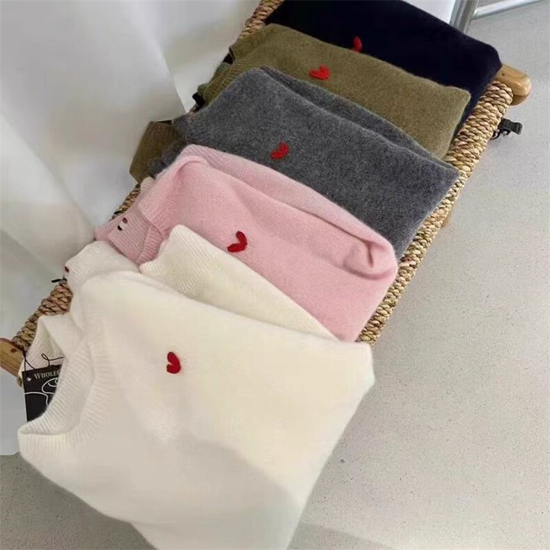 马鞍肩爱心圆领六色M胸围100衣长59L胸围105衣长60,针织衫/毛衣,初婷羊绒